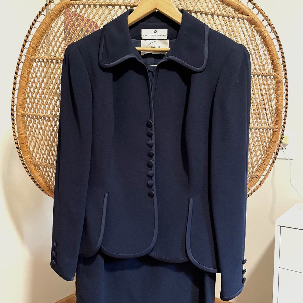Vintage TRAVILLA for Saks Fifth Ave - Navy 2-Piece Skirt Suit - MINT Condition!!